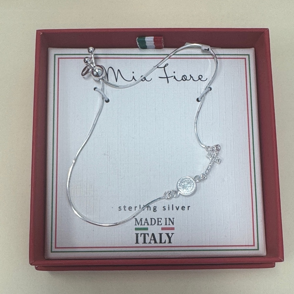 MIA FIORE Made in Italy Sterling Silver Cross and Medal Bolo Bracelet NIB $75